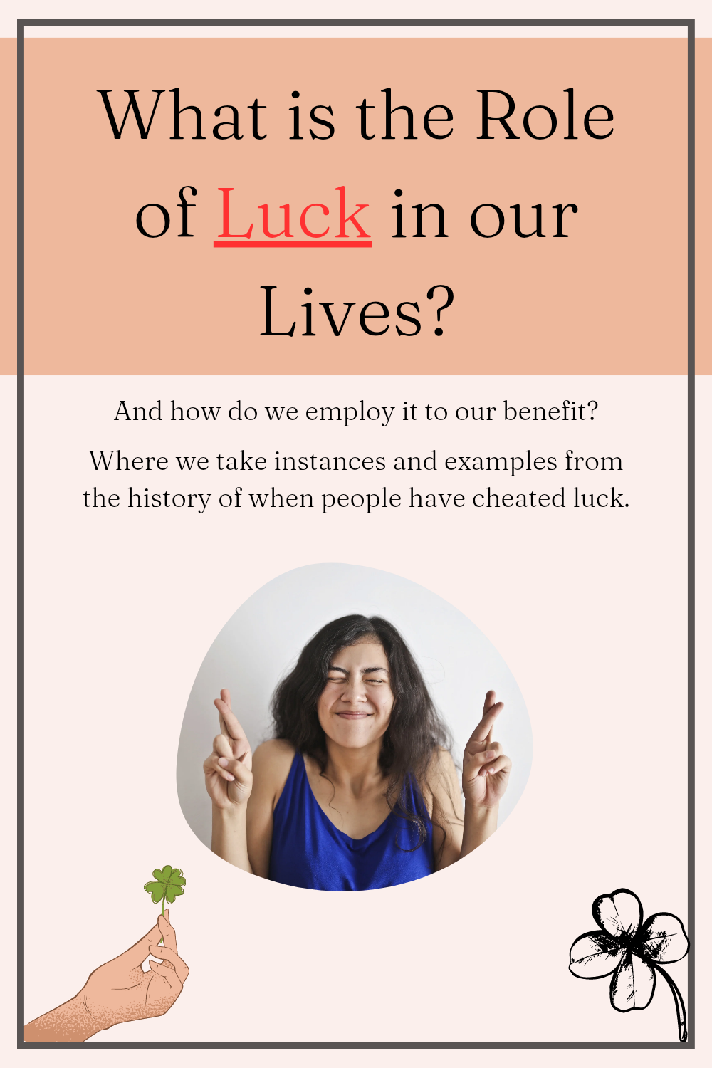 A woman crossing her fingers and waiting for luck. Planning to cheat luck.